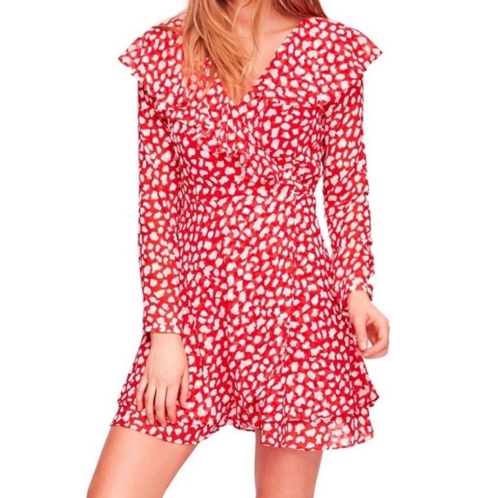 FREE PEOPLE Red & White Frenchie Wrap Dress